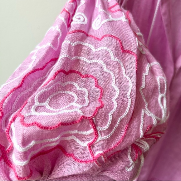 ELEVEN March 11 Pink Linen Embroidered drop waist tassel Tunic Dress - Picture 6 of 12